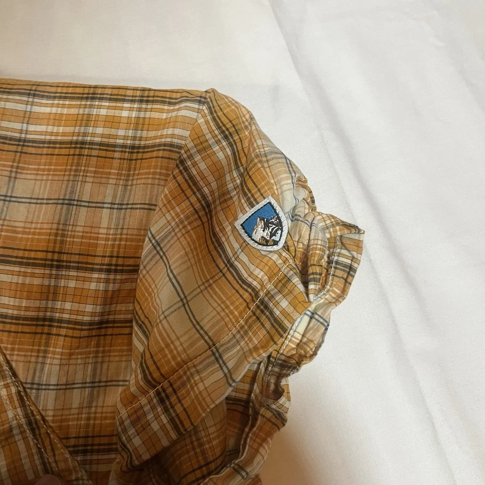 Kuhl Mens Size Large Mountain Grown Plaid Short Sleeve Cotton Linen Blend Shirt - Picture 7 of 10